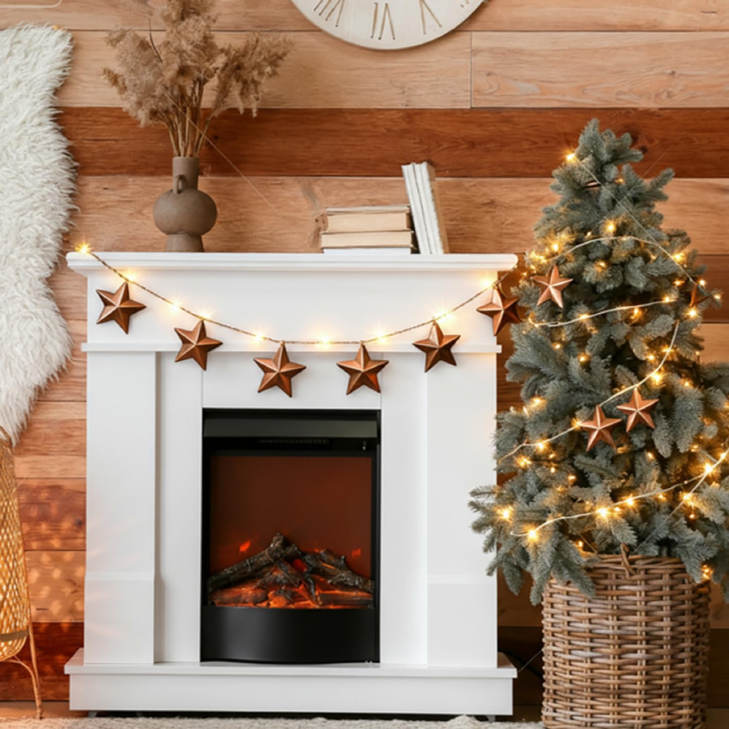 9.8 ft Christmas Star Garland with String Lights Rustic Christmas Rusty Metal Star Garland Hangin... | Amazon (US)