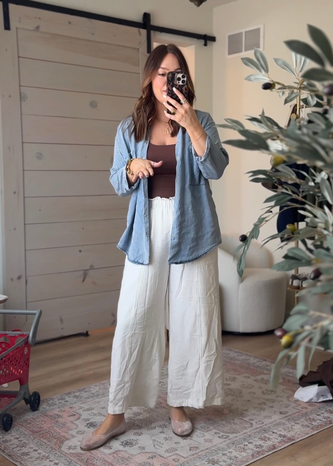 Casual mom outfit for spring - size large in button up and pants, I’m 5’7” & pants are double lined with pockets, tank I sized up to XL 

#LTKmomlife #LTKdayinmylife #LTKMidsize