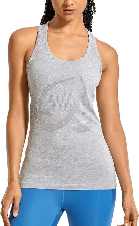 CRZ YOGA Women's Active Seamless Workout Tank Tops Racerback Athletic Running Yoga Gym Shirts Lon... | Amazon (US)