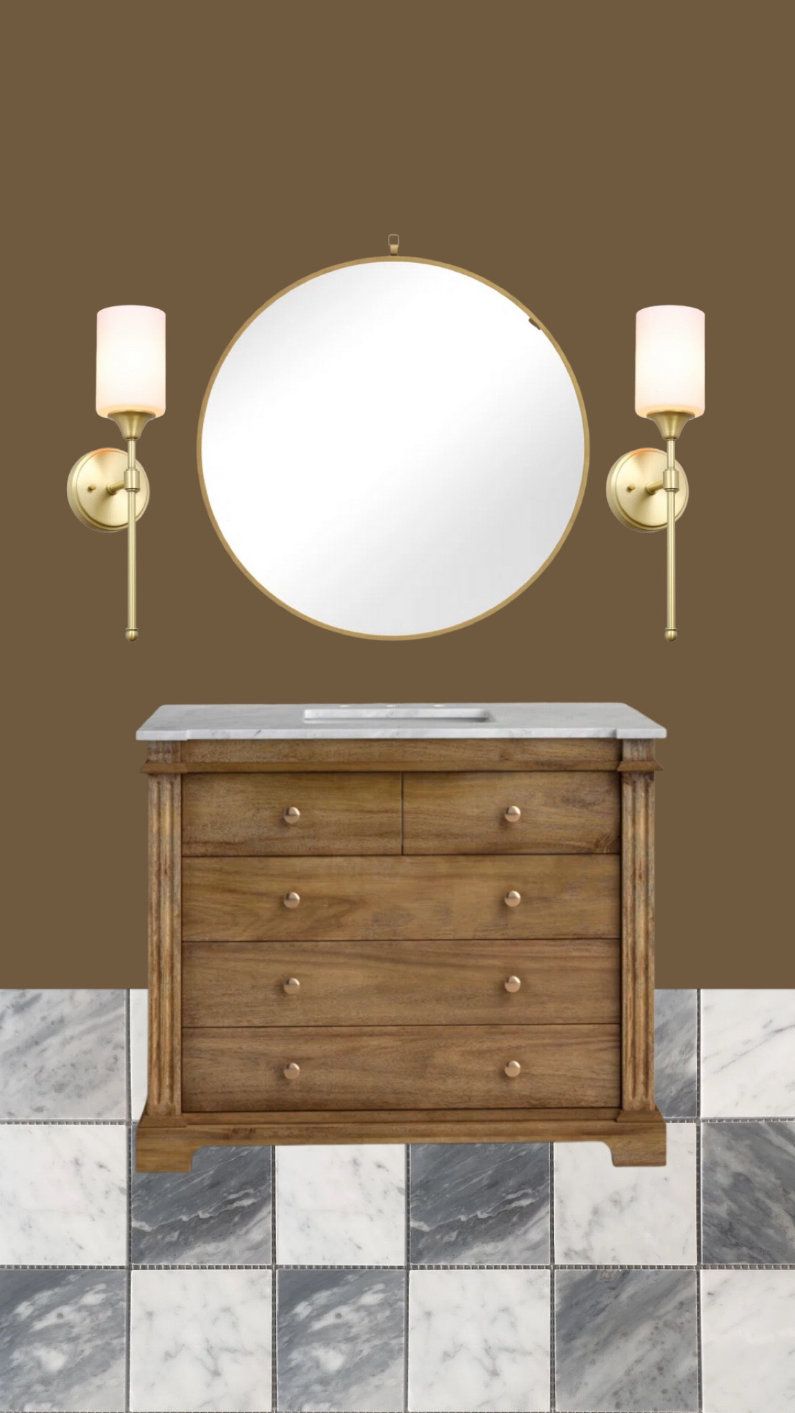WAY DAY Bathroom design! Everything from the tile to the vanity, mirror, and lighting is all a part of WAY DAY Deals! The vanity is a show stopper and looks vintage 🤎🤎🤎I’m in love! 

#LTKstyletip #LTKsalealert #LTKhome

#LTKxWayfair