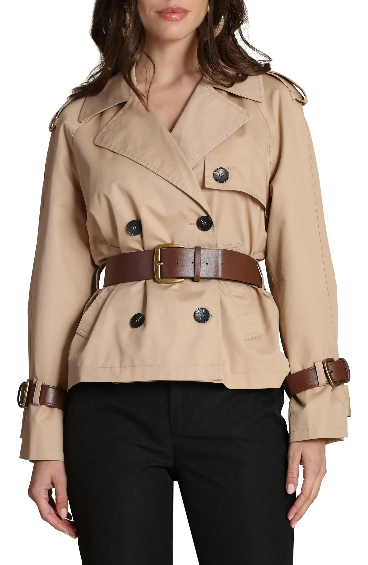 Short Trench Jacket with Faux Leather Belt | Nordstrom