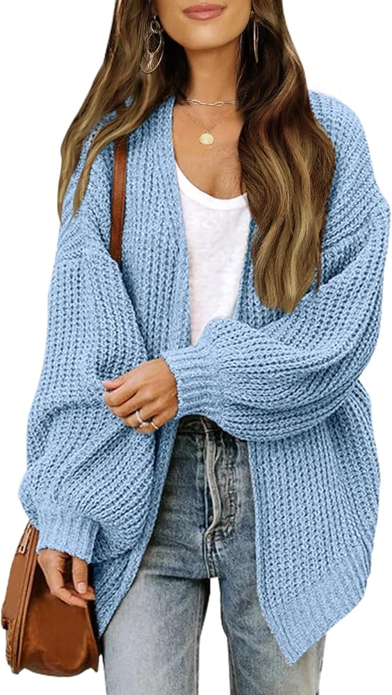 MEROKEETY Women's 2024 Fall Open Front Long Lantern Sleeve Cardigan Oversized Chunky Outwear with... | Amazon (US)