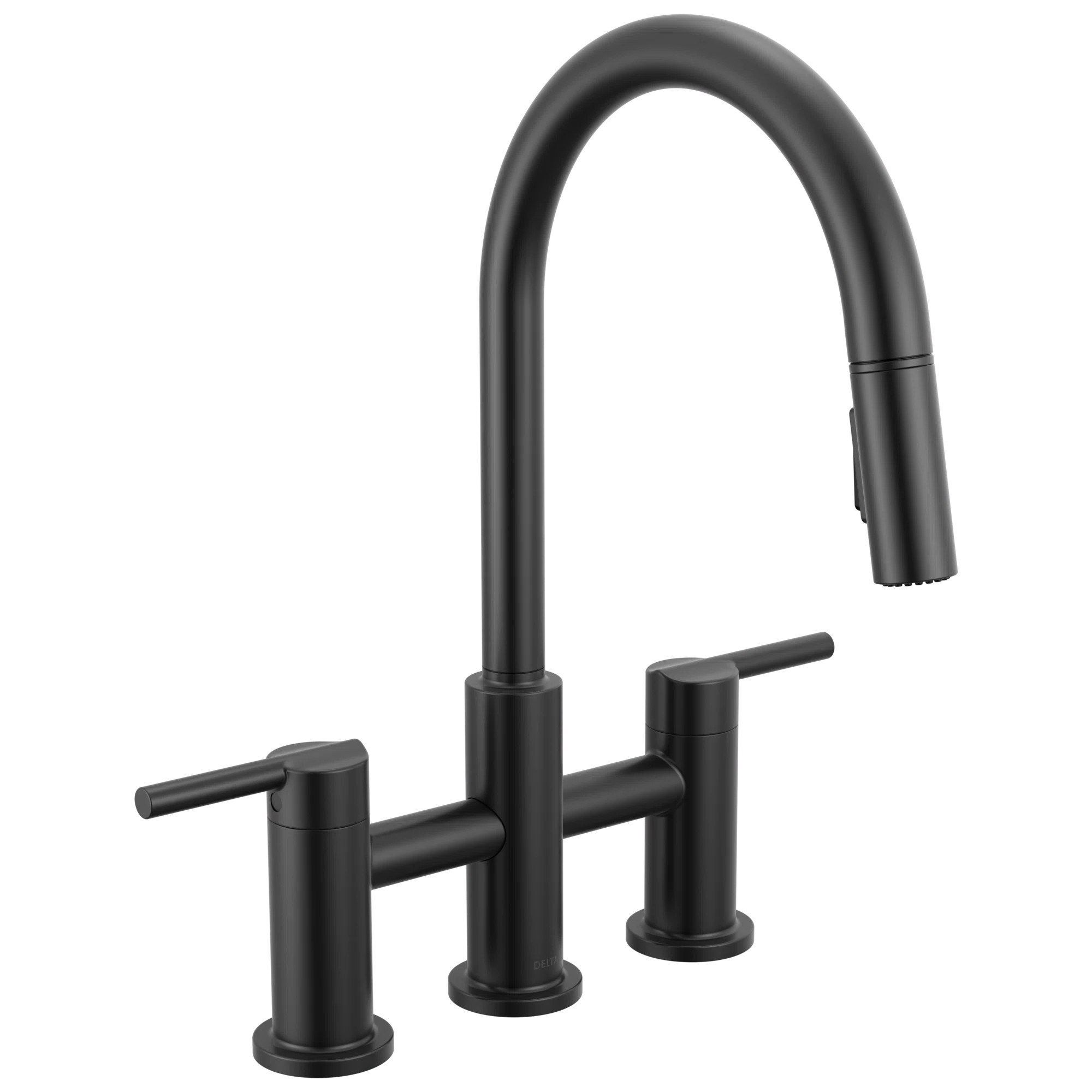 Nicoli Pull-Down Bridge Kitchen Sink Faucet, Two Handle Kitchen Faucet 39876LF-BL | Wayfair North America