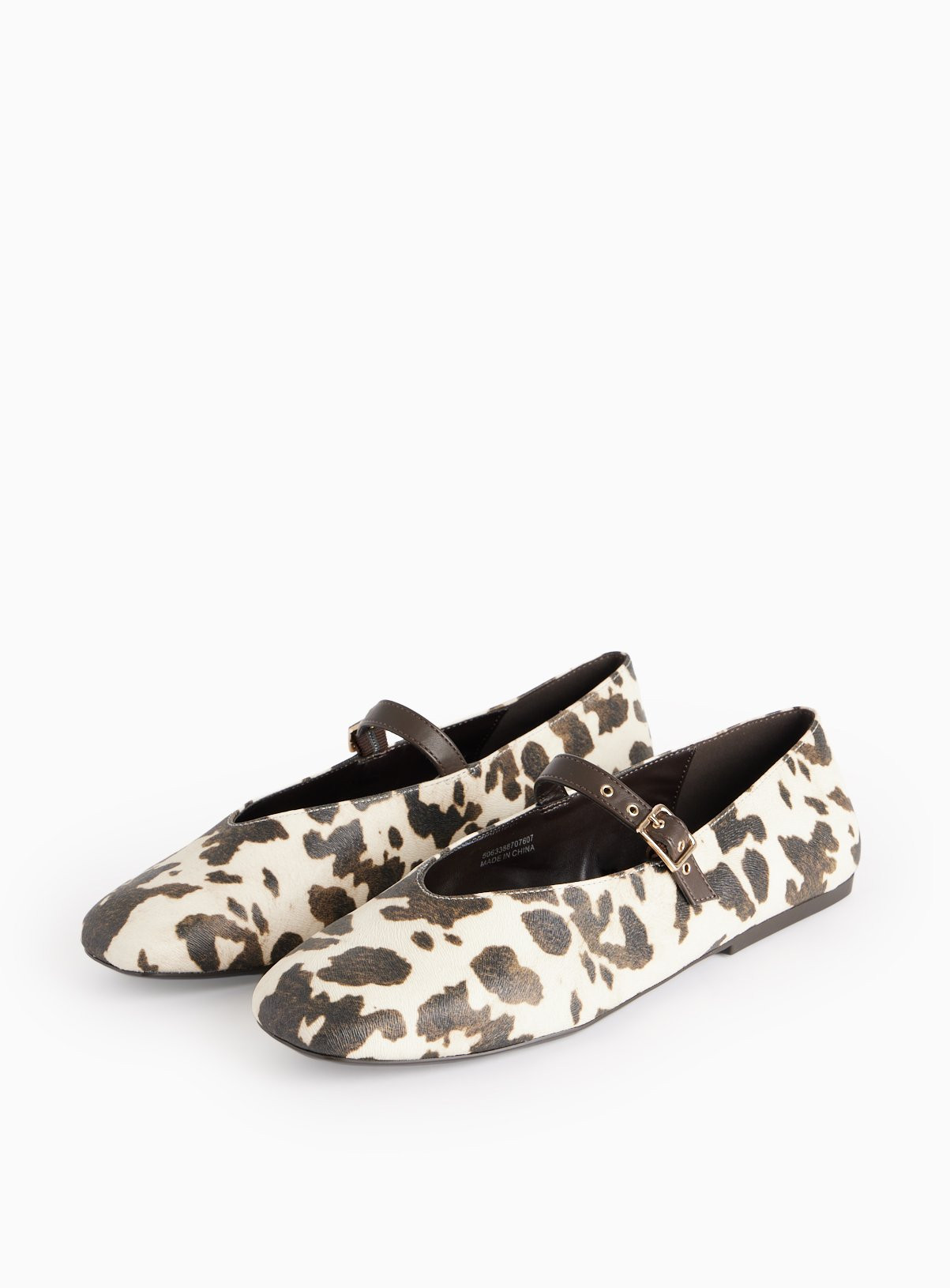 Cow Printed Faux Leather Ballerina Shoes | Tu Clothing
