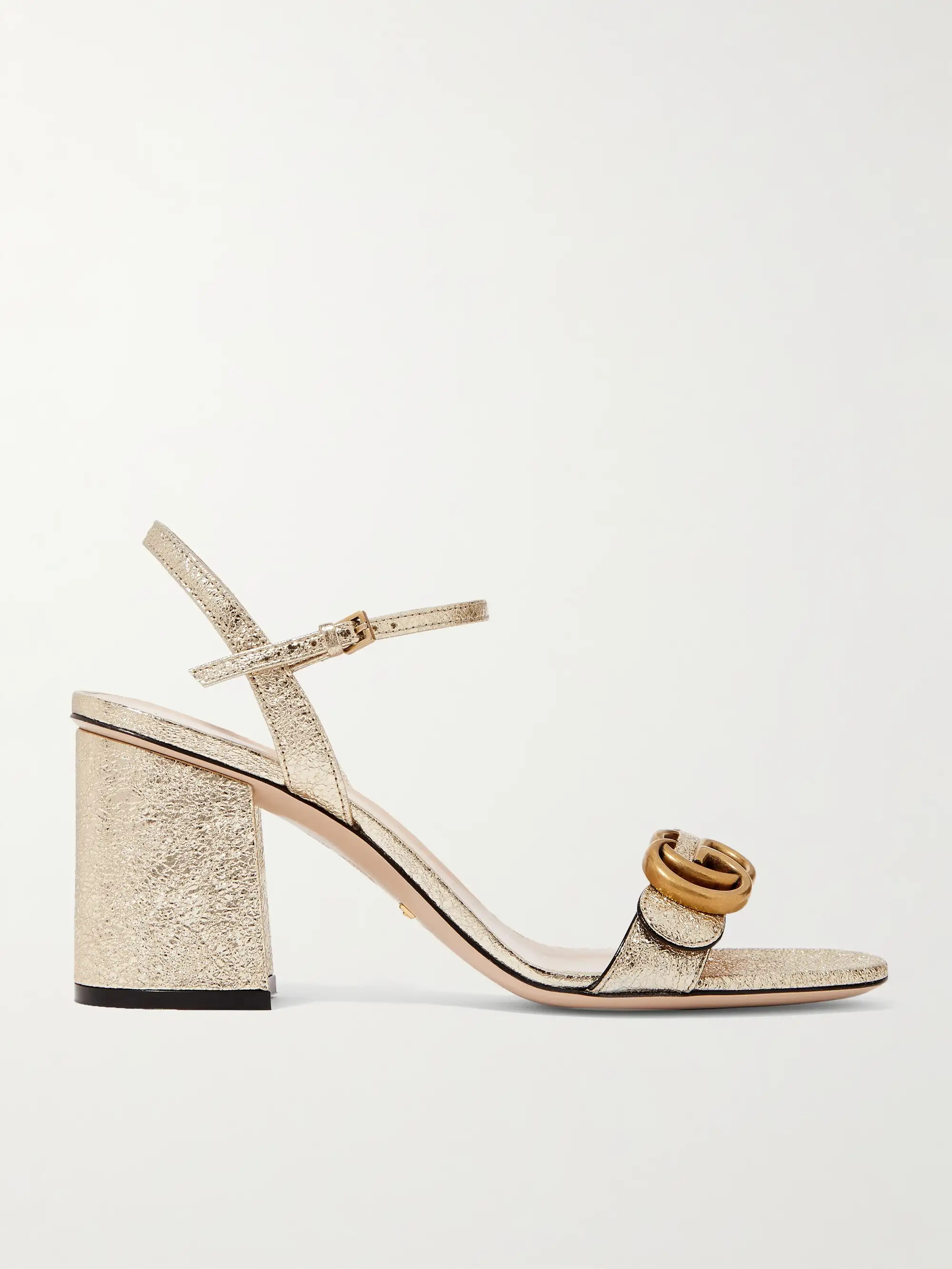 Marmont logo-embellished metallic cracked-leather sandals | NET-A-PORTER (US)