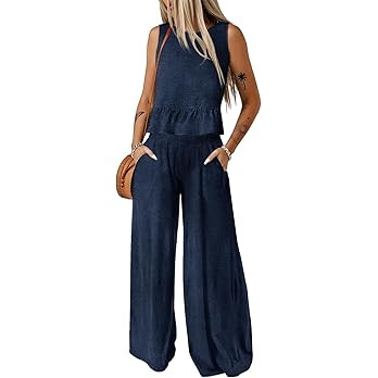 Dokotoo Pants Sets Women 2 Piece Outfits Sleeveless Round Neck Tank Tops Matching Sets for Women ... | Amazon (US)