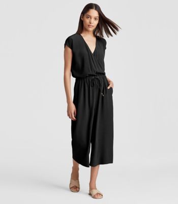 Tencel Viscose Crepe Cropped Wide-Leg Jumpsuit | Eileen Fisher