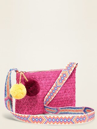 Pom-Pom Straw Crossbody Bag for Girls | Old Navy (US)