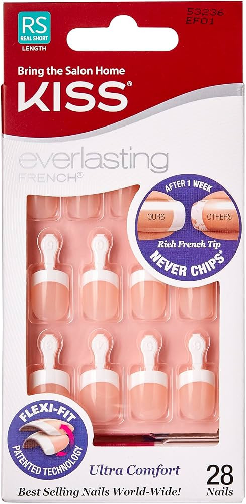 Kiss Everlasting French Nail Manicure, Chip-Free with Flexi-Fit Technology, Real Short, "Endless"... | Amazon (US)