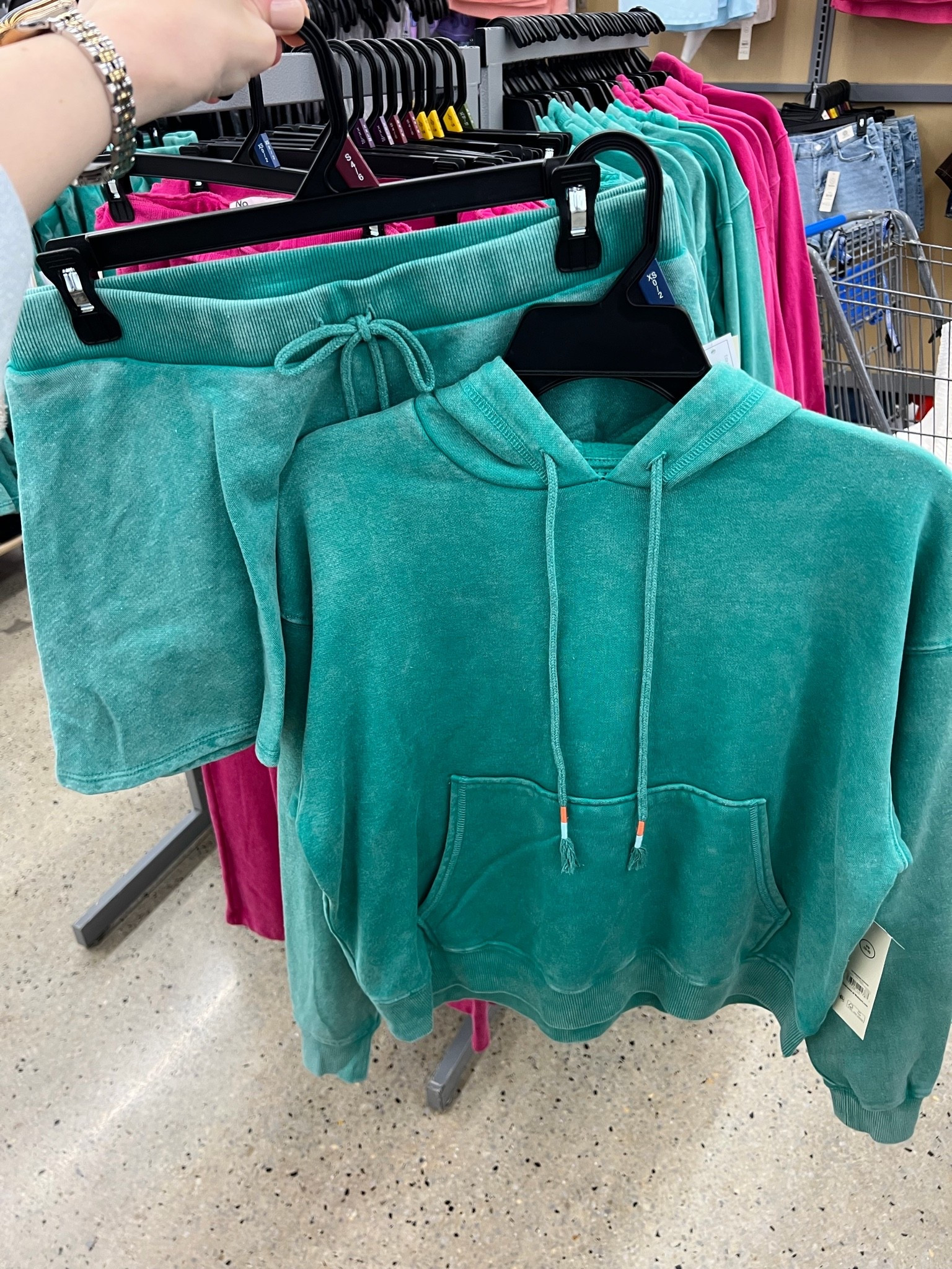 Walmart washed fleece hoodie and skort sets, teal or magenta, fabric is nice and soft and there are matching sweatpants too! #walmartfashion