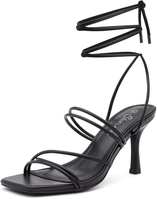 Shoe Land SL-Lumi Women's Lace Up Heels Square Open Toe Strappy Straps Ankle Wrap Stiletto High H... | Amazon (US)