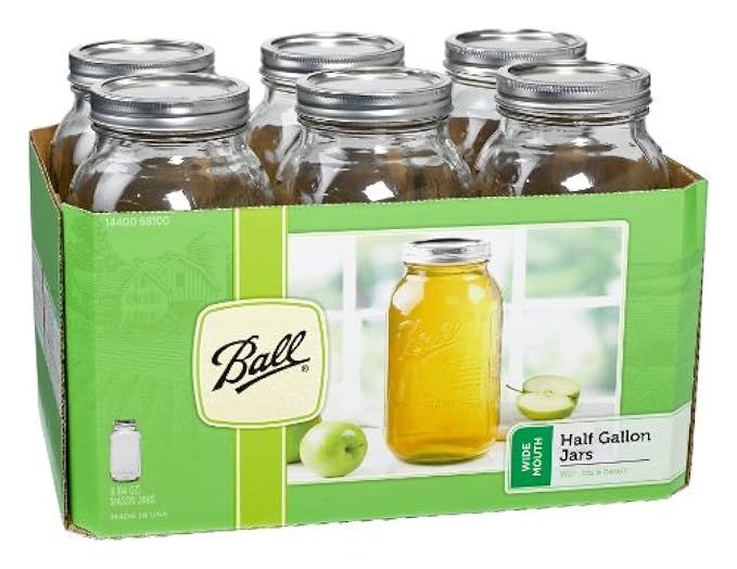 Ball Wide Mouth Half Gallon 64 Oz Jars with Lids and Bands, Set of 6 | Amazon (US)