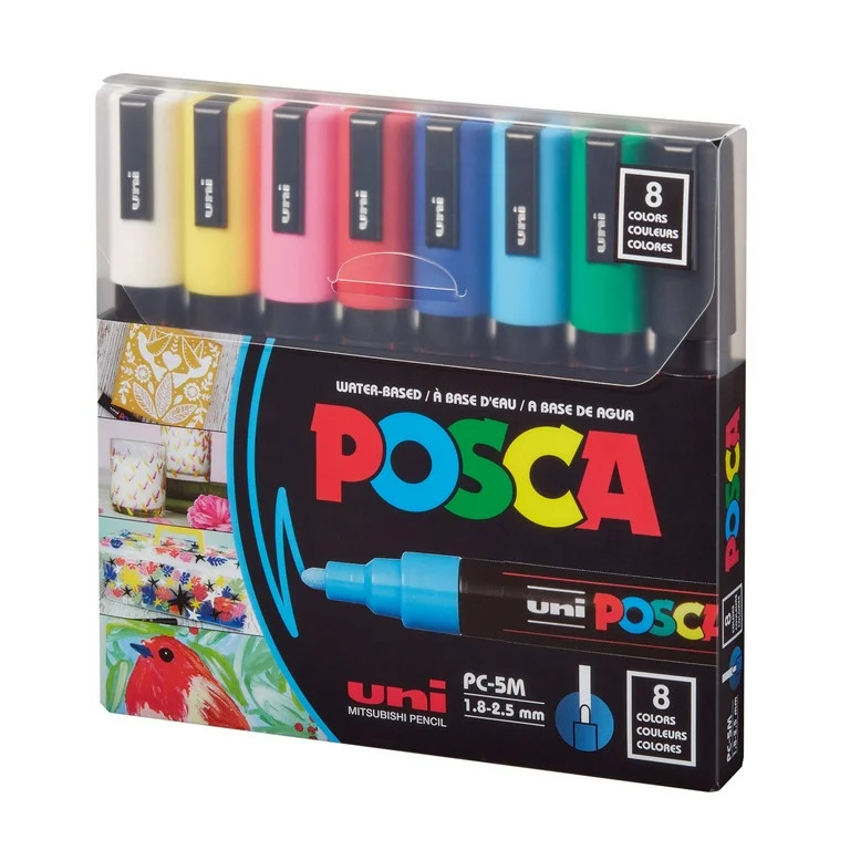 uni POSCA Paint Markers, Medium Point Marker Paint Pen Tips, PC-5M, Assorted Ink, 8 Count | Walmart (US)