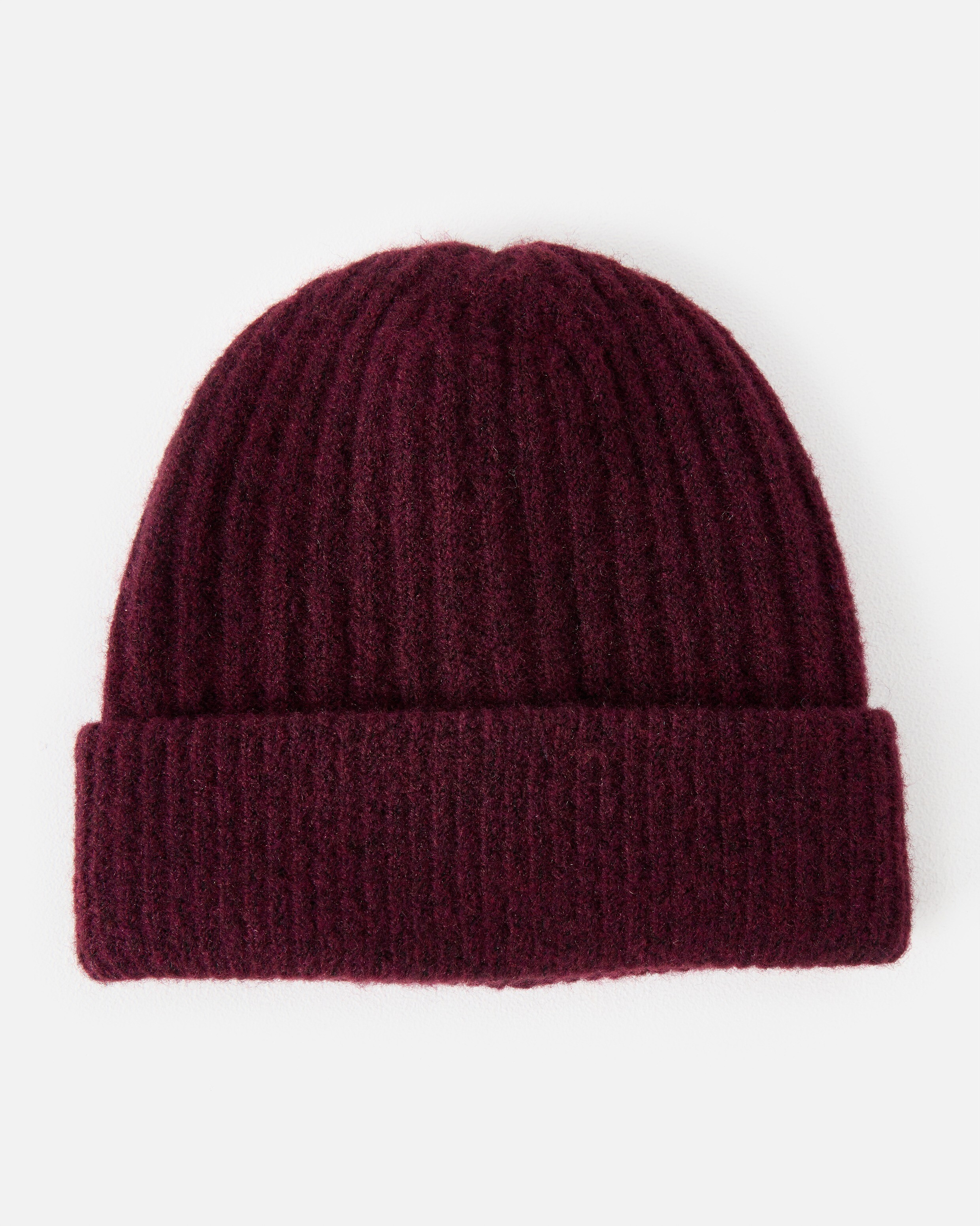 Burgundy Ribbed Knitted Beanie Hat | Oliver Bonas (Global)