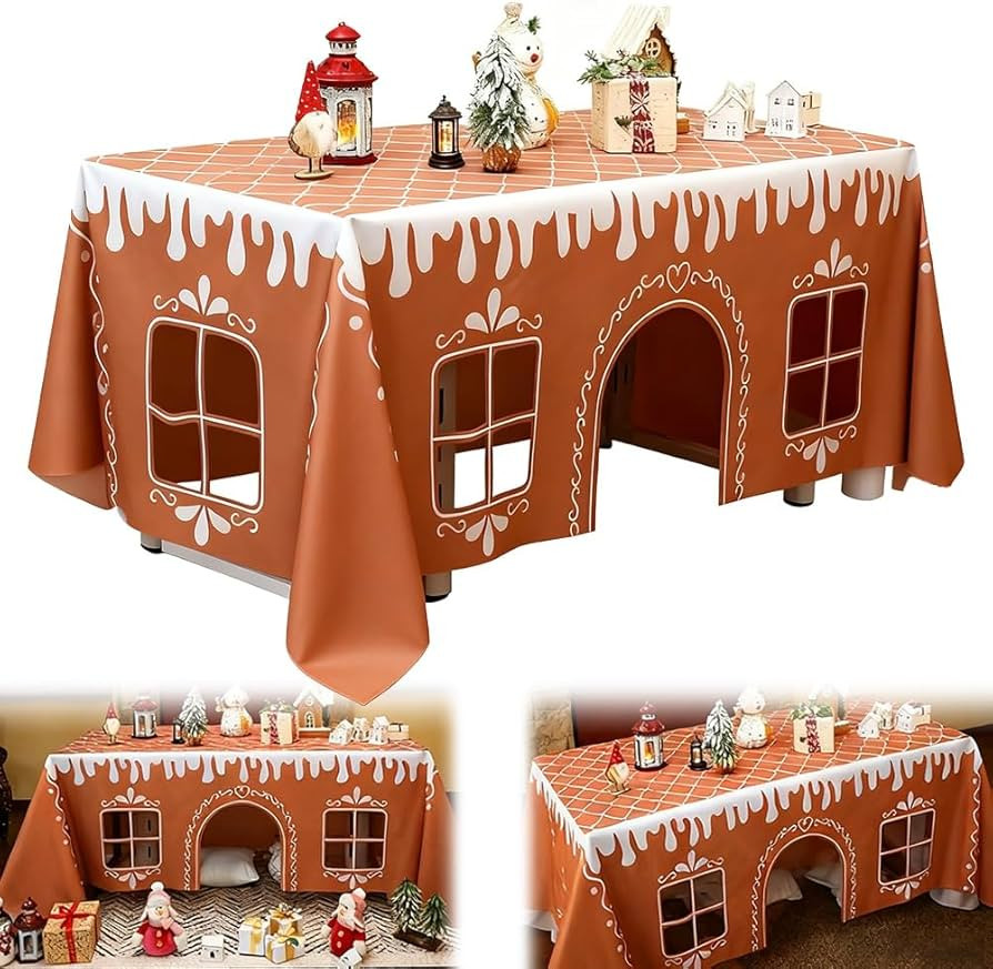 Gingerbread House Christmas Tablecloth, Holiday Painting Table Cover, Festive Winter Pattern Clot... | Amazon (US)