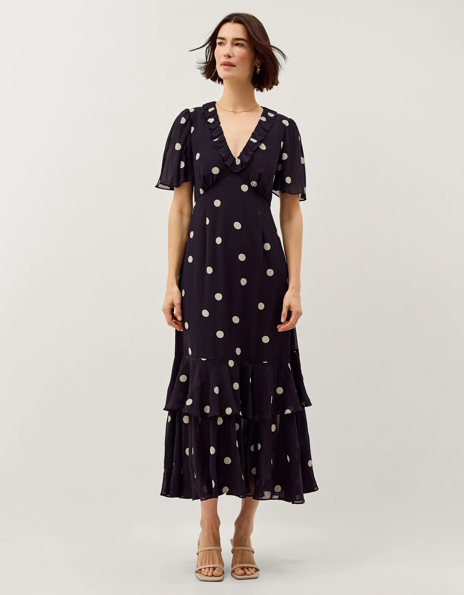 Rowena Polka Dot Ruffle Midi Dress Blue | Monsoon (UK)