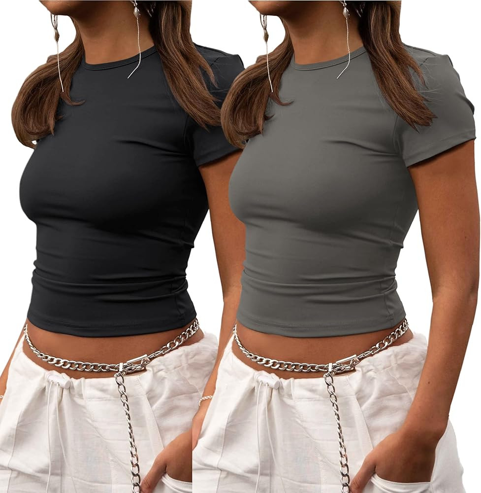 ZHENWEI Crop Workout Tops for Women Pack Summer Short Sleeve Gym Athletic Compression Shirts Cute... | Amazon (US)