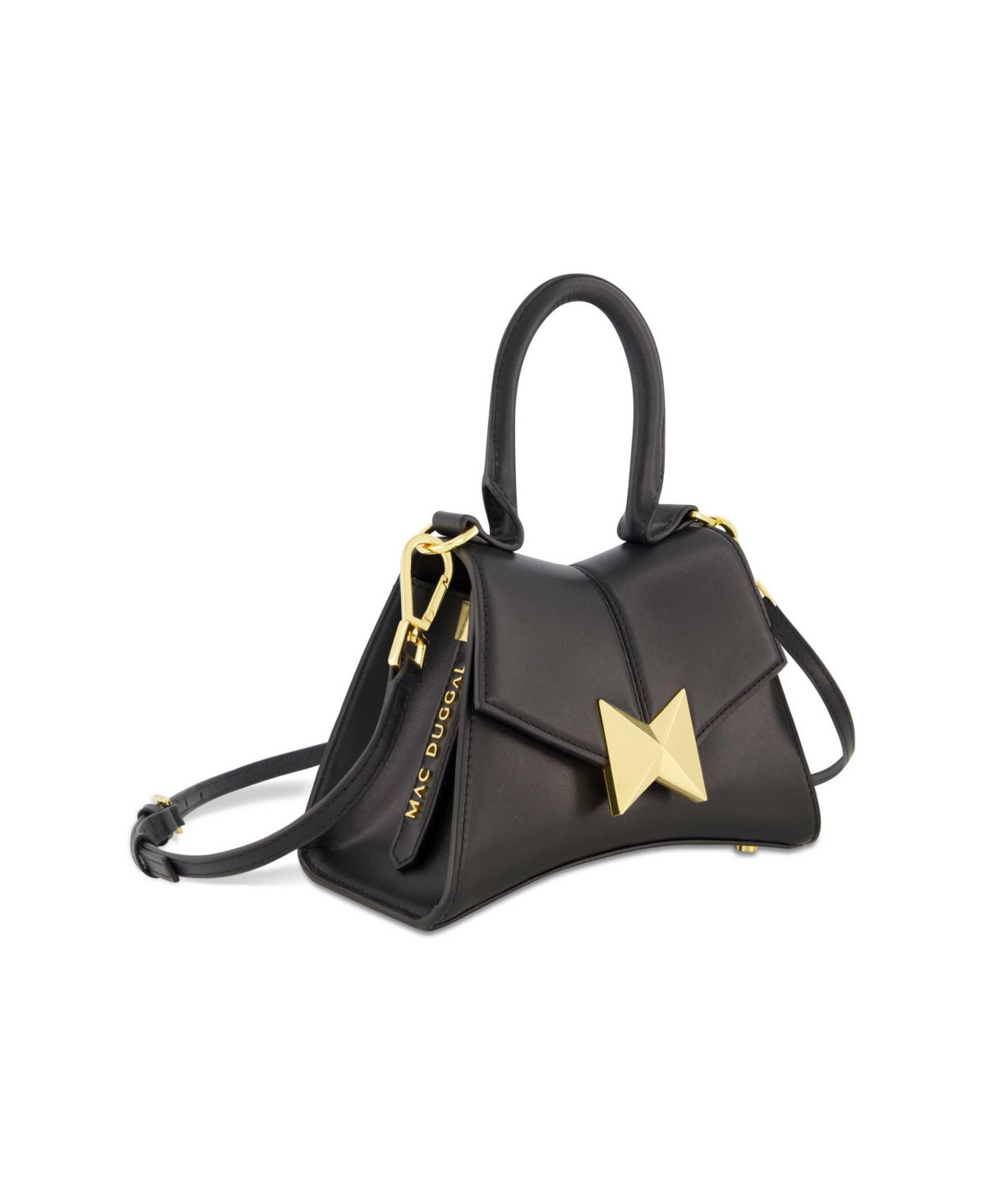 Gold Hardware Detail Angular Mini Leather Handbag - Black | Macy's