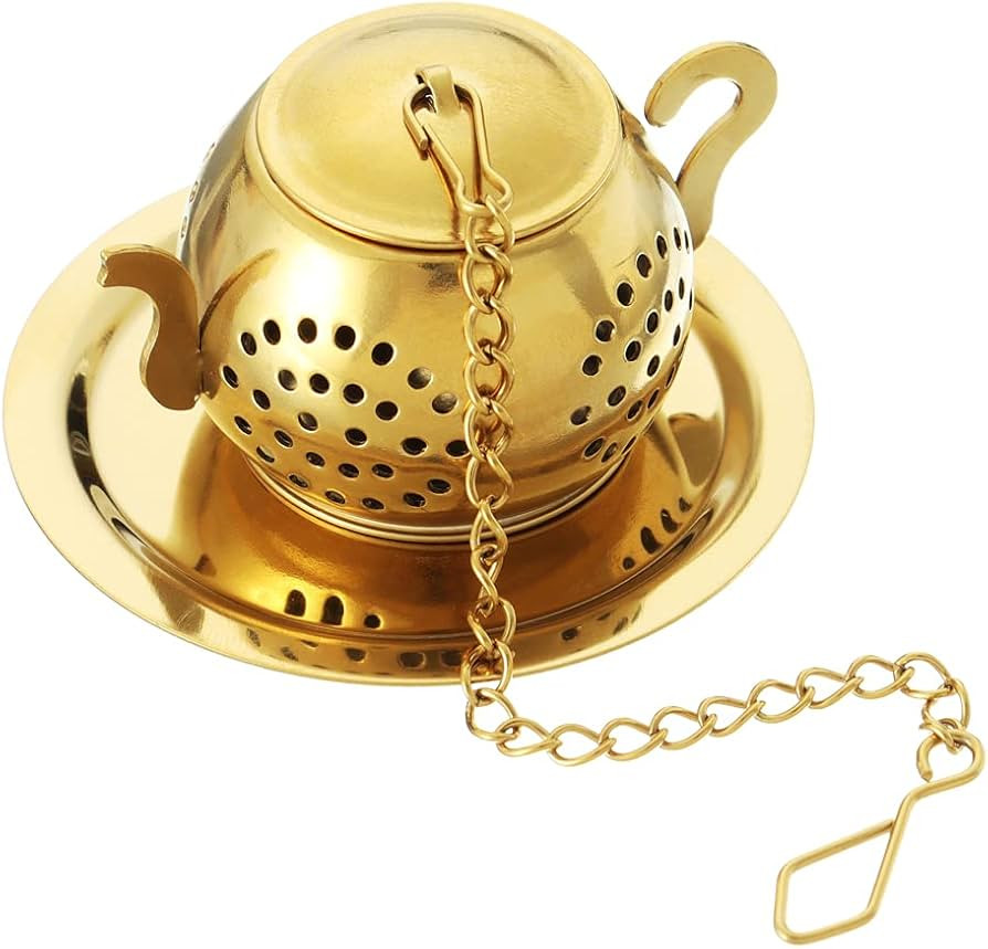 Amazon.com: Tea Strainer 3D Stainless Steel Loose Leaf Tea Ball Steeper Teapot(gold-teapot) : Hom... | Amazon (US)
