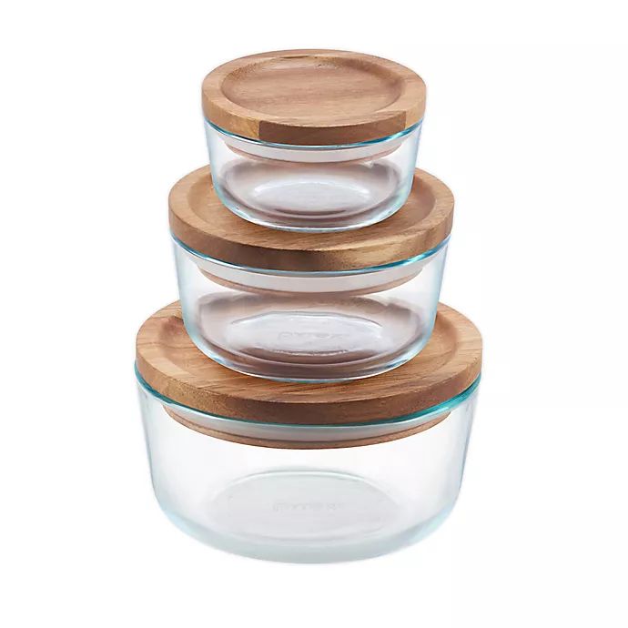 Pyrex® 6-piece Glass Food Storage Container Set with Wood Lids | Bed Bath & Beyond | Bed Bath & Beyond
