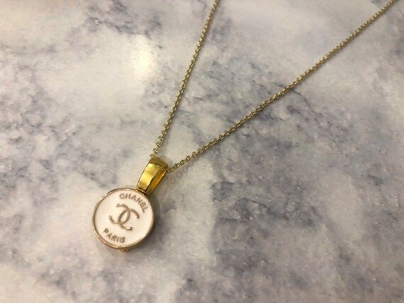 Chanel Upcycled Mini Button Pendant Necklace- Black & Gold Paris | Etsy (US)