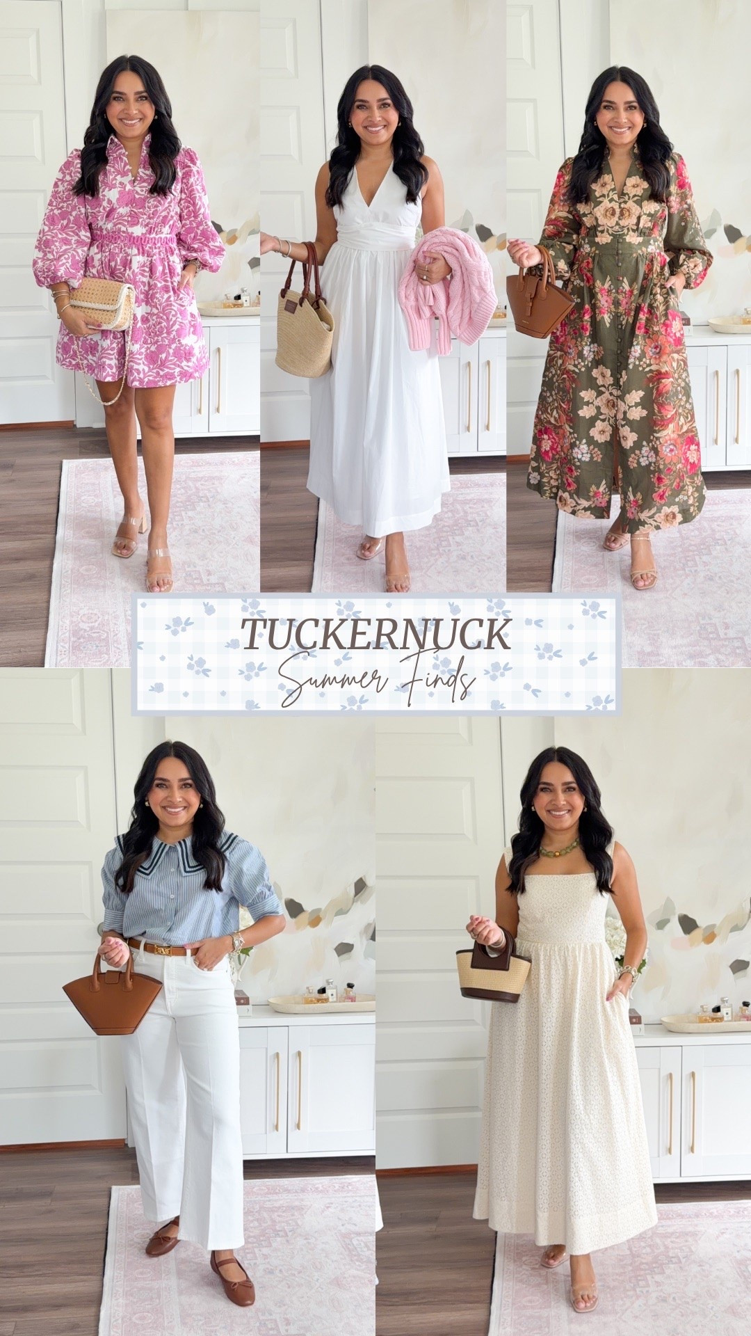 Tuckernuck Try On! Summer Outfits!
For reference: I’m 5’0, petite, 32b bra size, and 2/26 in bottoms, pear shaped. 
*Everything I share is unaltered! TTS means true to size. Between size 5-6.5 in shoes

Pink floral dress size xxs TTS
Clear heels size 5 TTS

White dress size xs TTS - I could have gone with the xxs but i like having a little room in this dress 
Clear heels size 5 TTS
Pink cardigan size xxs TTS

Green floral dress size xs TTS
Tan heels size 6 - sized up a size

Blue collard top size xxs TTS
White wide leg crop jean size 26 short TTS
Brown flats size 5 TTS

Porcelain off white eyelet dress size xs TTS
Clear heels size 5 TTS



Europe outfits
Summer outfits
Summer dresses

#LTKPetite #LTKootd #LTKgrwm

Comment SHOP below to receive a DM with the link to this post on my LTK ⬇ https://liketk.it/6epgt

#LTKgrwm #LTKootd #LTKPetite