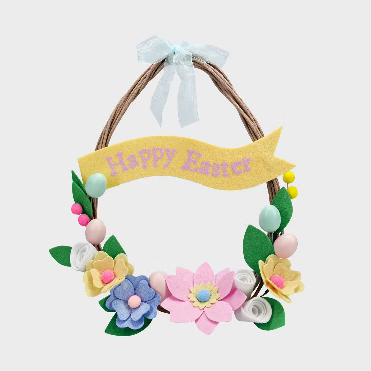 16" Felt Floral Egg Shaped Easter Wreath - Spritz™ | Target