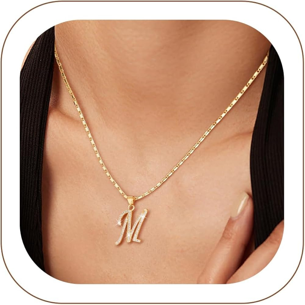 U7 Initial Necklace for Women,CZ Initial Letter Necklace,20"+2" | Amazon (US)