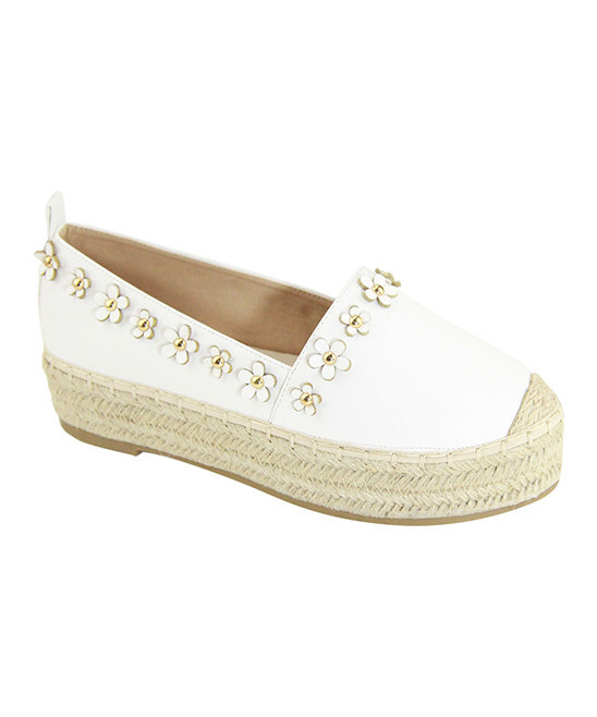 Anna Women's Alpargatas WHITE - White Melanie Floral-Accent Espadrille Slip-On Sneaker - Women | Zulily