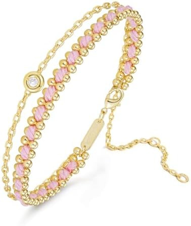 KissYan Gold Bracelet for Women, Layered Sports Stack Bracelet, 14K Gold Plated Link Bracelet, At... | Amazon (US)