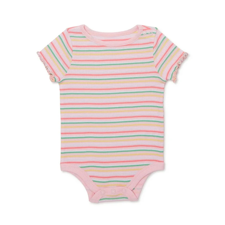 Garanimals Baby Girl Short Sleeve Stripe Rib Bodysuit, Sizes 0-24 Months | Walmart (US)