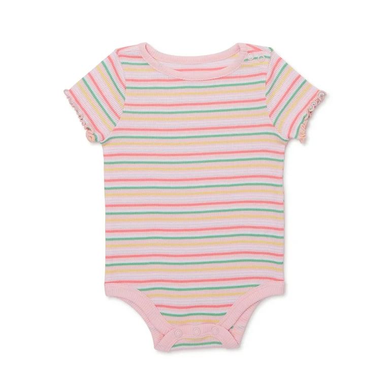 Garanimals Baby Girl Short Sleeve Stripe Rib Bodysuit, Sizes 0-24 Months - Walmart.com | Walmart (US)
