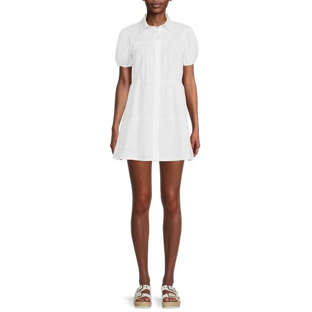 Derek Heart Juniors Tiered Button Front Poplin Dress - Walmart.com | Walmart (US)