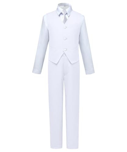 Kids Suit for Boys White Wedding Outfit Tuxedo Suit Ring Bearer Outfit Dress Pants Blazer Vest First Communion Size 16 | Amazon (US)