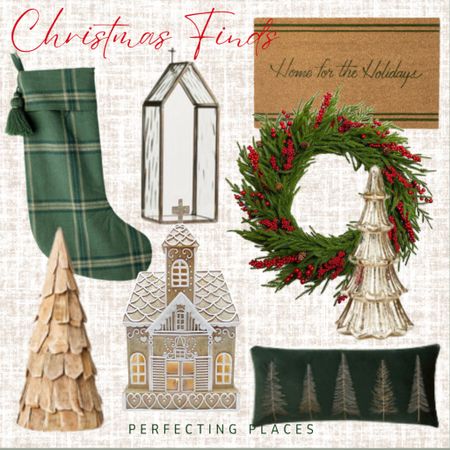 Shop these pretty Christmas decor finds. Hearth and Hand green plaid stocking, Walmart glass church, Norfolk berry wreath, glass tree, My Texas House, Studio McGee Rustic tree, green velvet pillow, lighted gingerbread house

#LTKhome #LTKSeasonal #LTKHoliday