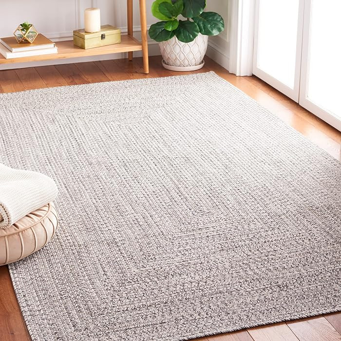 SAFAVIEH Braided Indoor/Outdoor Accent Rug 4x6, Grey & Ivory BRA201F | Amazon (US)