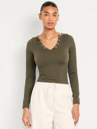 Exhale Seamless Cropped Henley Top | Old Navy (US)