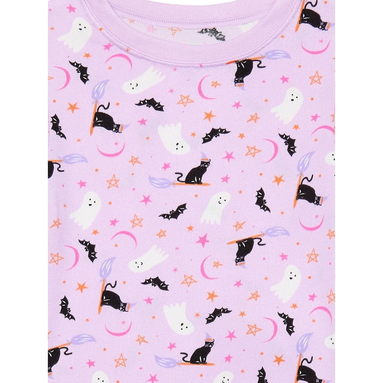 Wonder Nation Girls Halloween Tight Fit Long Sleeve Top and Pant 2 Piece Pajama Set, Sizes 4-10 | Walmart (US)