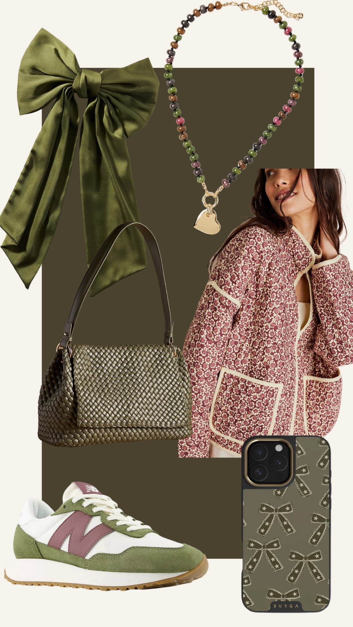 Olive green and purple for autumns, true autumn, soft autumn, dark autumn, quilted jacket, bow, phone case, necklace

#LTKStyleTip #LTKFindsUnder100