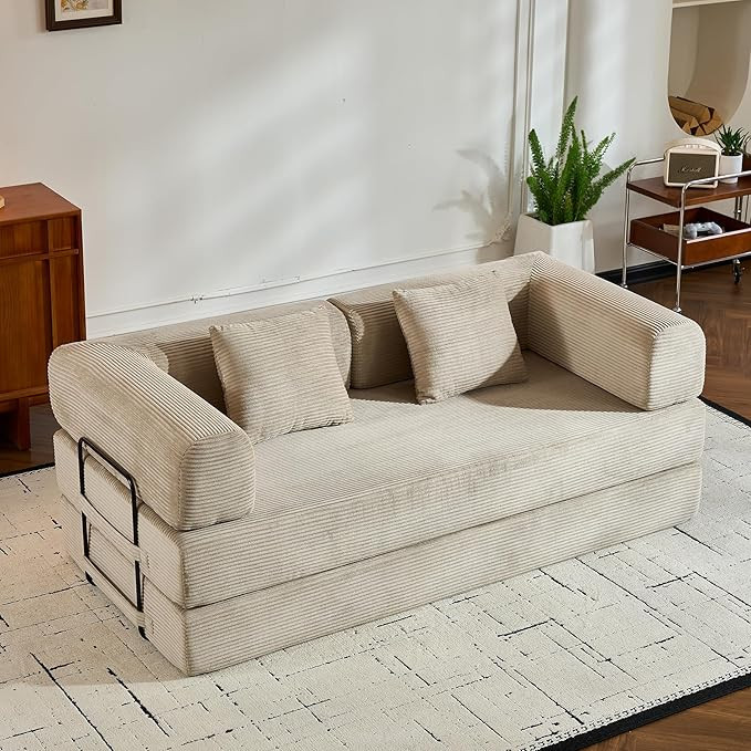 Corduroy Floor Sofa Bed, Convertible Folding Couch Bed with Fixed-Shape Frame and Armrest for Liv... | Amazon (US)