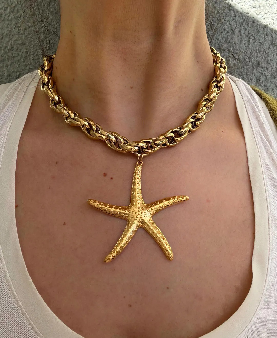 Gold Chunky chain Necklace with large starfish pendant: Boho bold summer choker | Etsy (US)