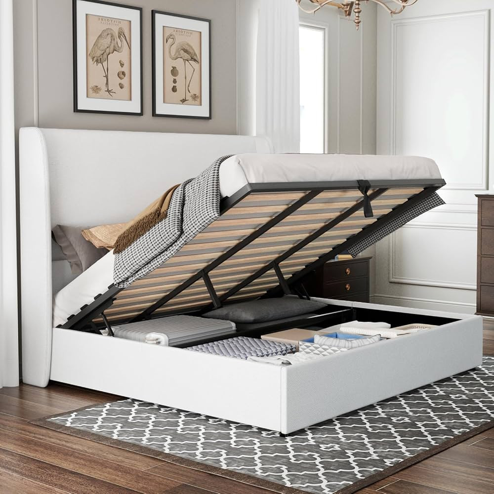 Jocisland King Size Bed Frame with Storage Upholstered Lift Storage Bed Linen Platform Bed with W... | Amazon (US)