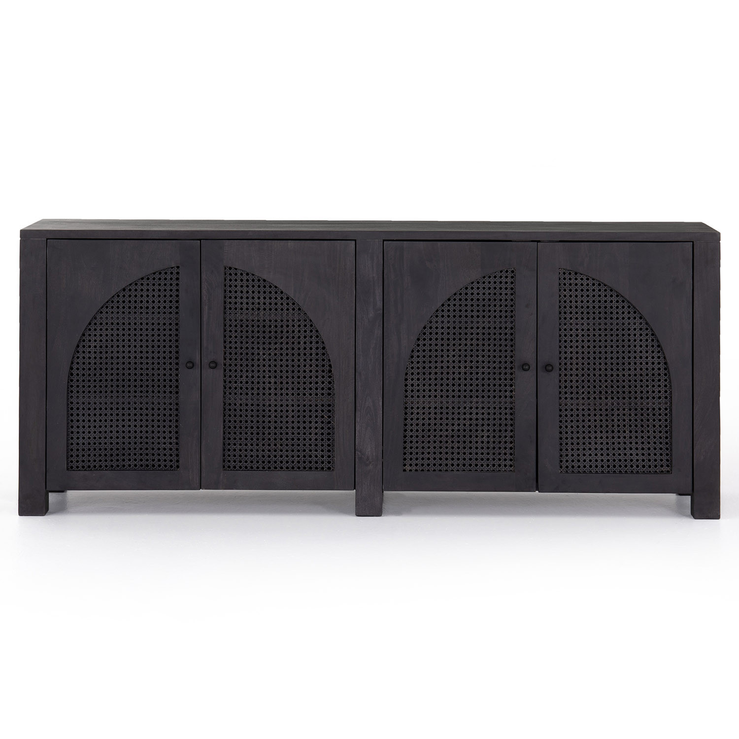 Kashton Mid Century Black Wash Mango Wood Arched Cane 4 Door Sideboard | Kathy Kuo Home