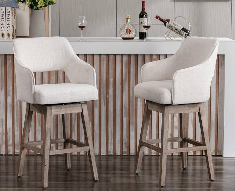 Kmax 27" Fabric Counter Height Bar Stools Swivel Farmhouse Bar Stools with Wood Legs Open Back Fo... | Amazon (US)