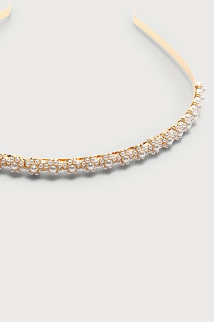 Flowering Flirt Gold Pearl Beaded Floral Headband | Lulus (US)