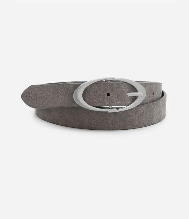 Cinto Médio com Fivela Oval e Efeito Desgastado Cinza | Renner (BR)