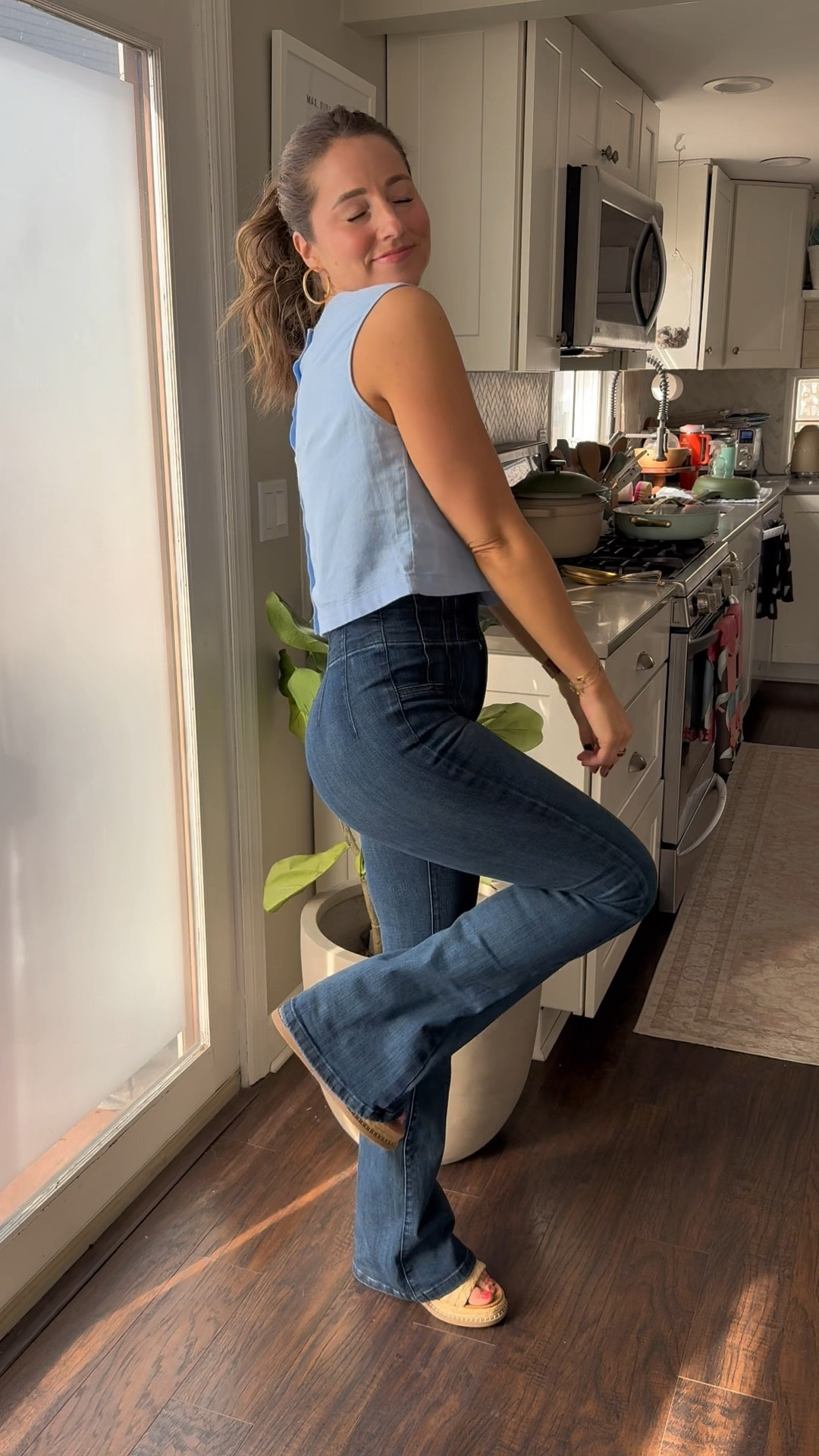 Another way to style these flares!!!! 

Sizing - 
Flares - true size but they’re long so I have to wear some sort of heel with them 
Top - size small, cropped fit
Shoes - true size 

#LTKstyletip #LTKfindsunder100 #LTKfindsunder50