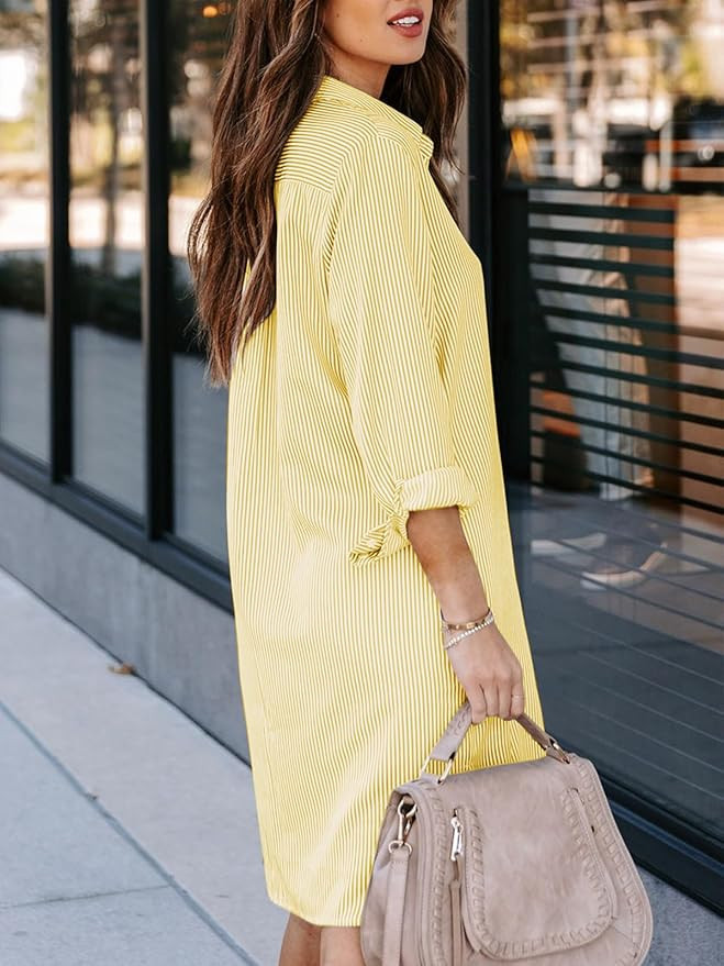 Womens Button Down Shirt Dresses with Pockets Cotton Striped Shirts Collared Tunics Long Sleeve H... | Amazon (US)