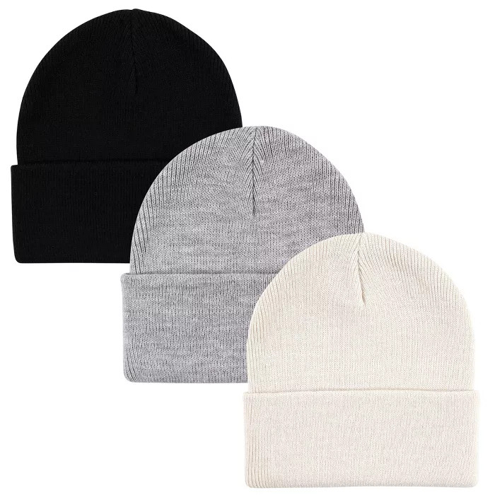 Hudson Baby Unisex Baby Knit Cuffed Beanie 3pk, Cream Black | Target