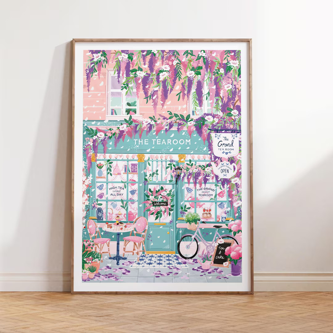 Tearoom Cafe, Wisteria Art, Afternoon Tea, Pink Wall Art, Cafe Wall Art, Kitchen Wall Art, Tea Pa... | Etsy (US)